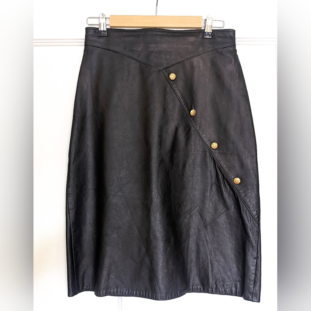 Vintage Black Leather Skirt, Firenze 10 medium m